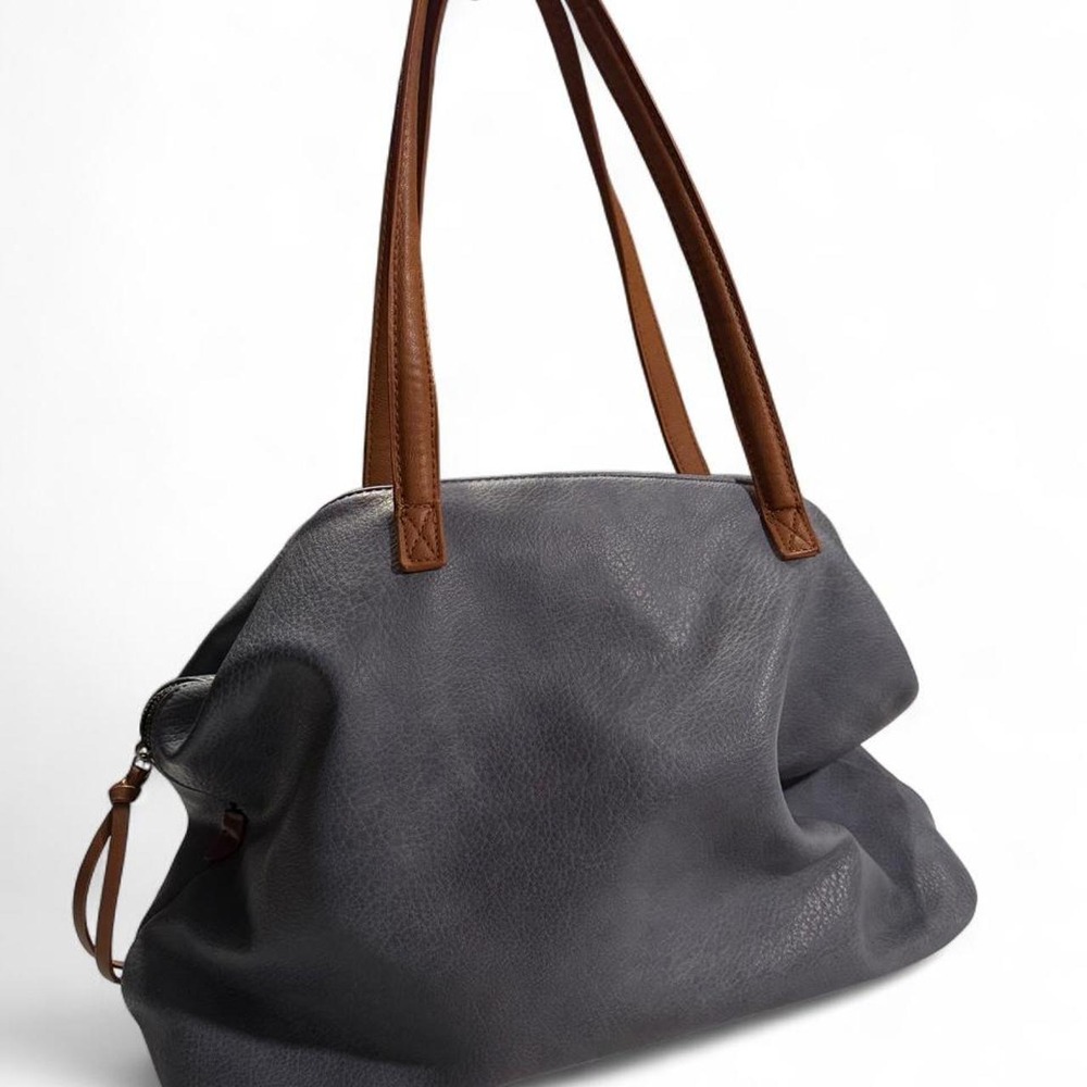 Genuine Leather Laptop Office work Tote Bag Blue Gray Large Work Travel Shoulder